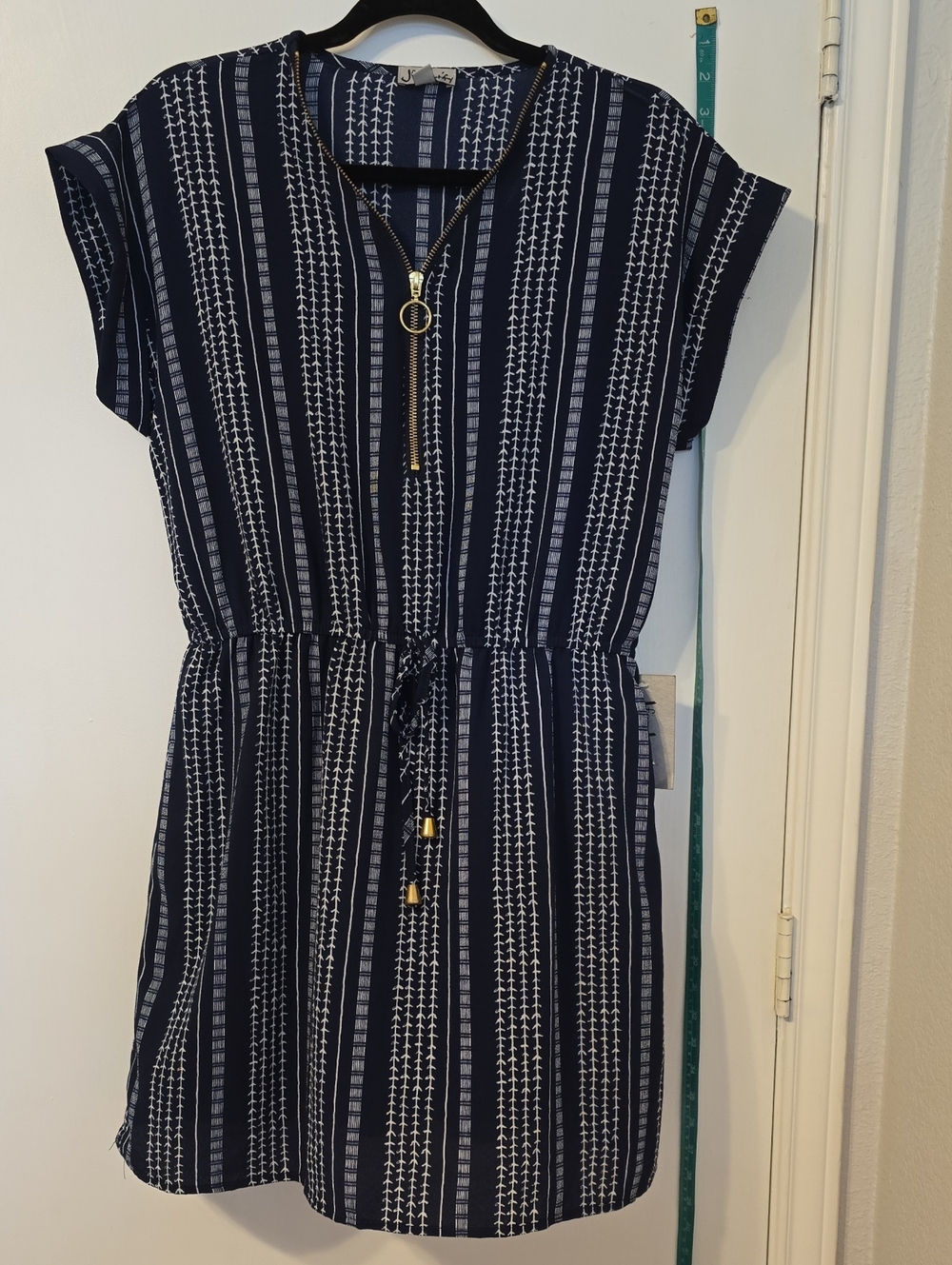 J for Justify Navy and White Striped Drawstring Mini Dress
